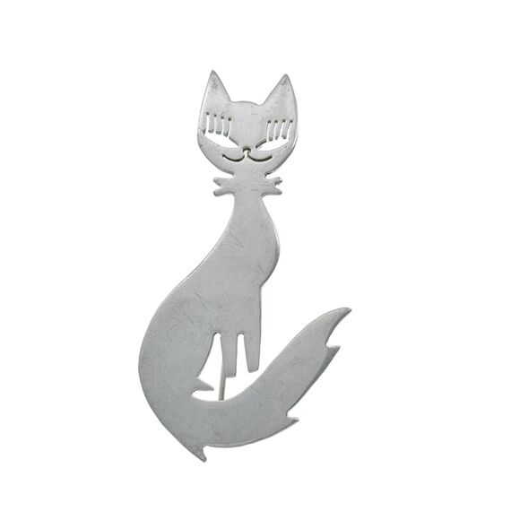 Vintage Mexican SU TH-82 Sterling Silver 925 Cat Pin Brooch - Picture 1 of 5